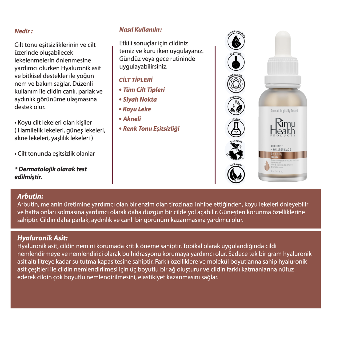 Leke Karşıtı, Cilt Tonu Eşitleyici Ve Aydınlatıcı Arbutin Serum